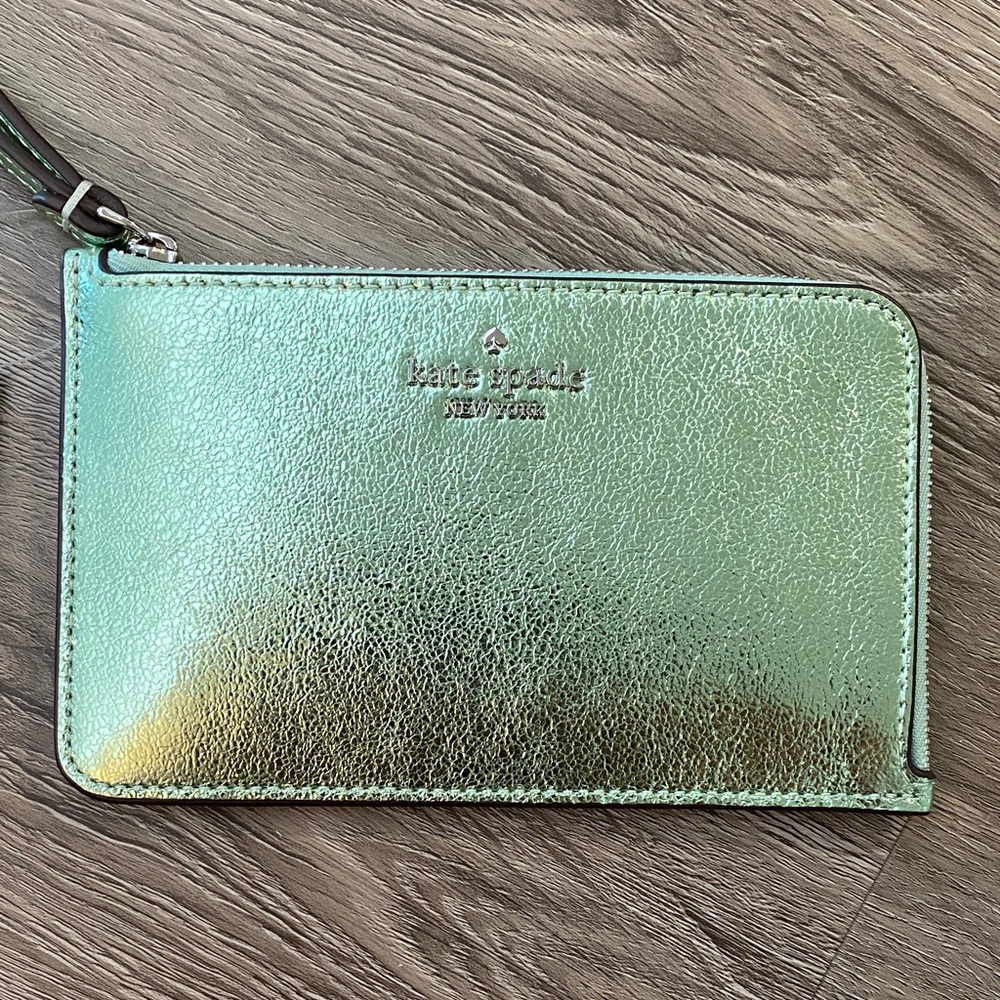 Kate Spade Metallic Leathe Seawater Wristlet - Picture 2 of 8